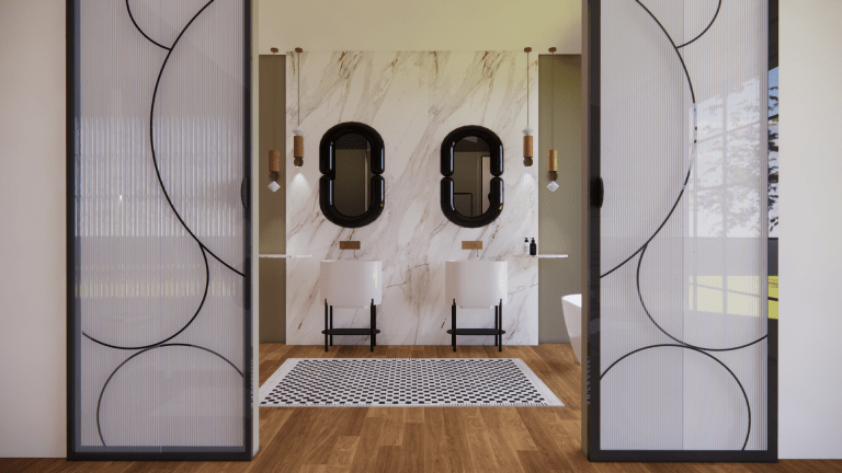 salle de bain miroirs boudin noir suspension double vasquesn